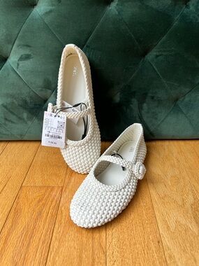 Zara Ivory Braided Ballet Flats Buckle Strap NWT Size 36